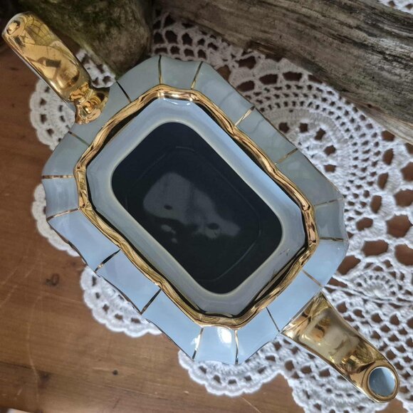 RARE 1930s Sadler Cube Teapot from England - Blue, 24KT Gold Gilding, with Birds - Picture 9 of 15